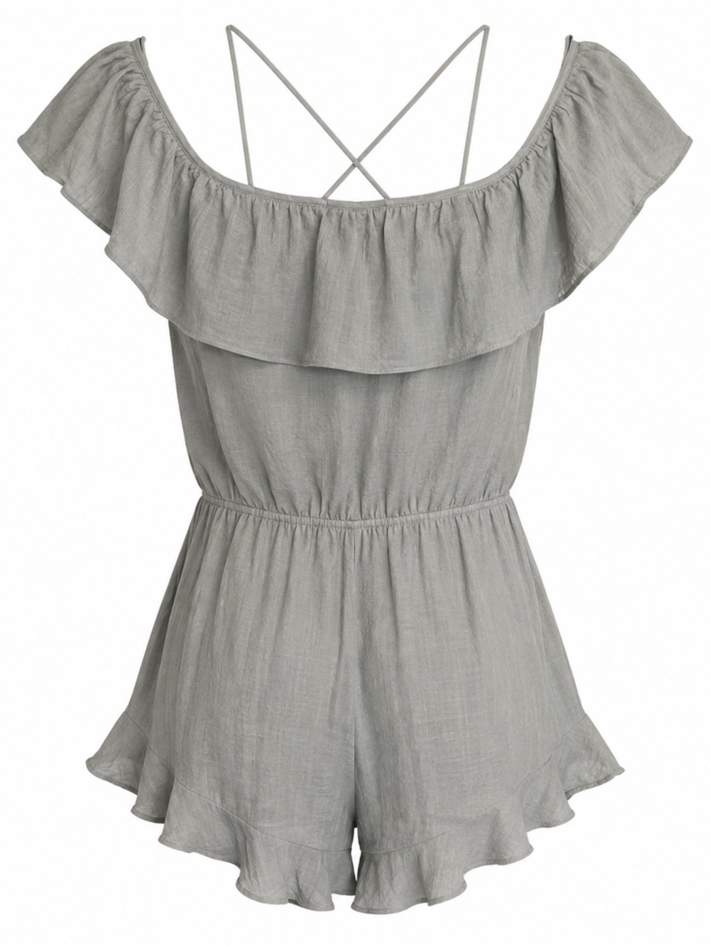 Wishlist Gray Off-Shoulder Ruffle Romper